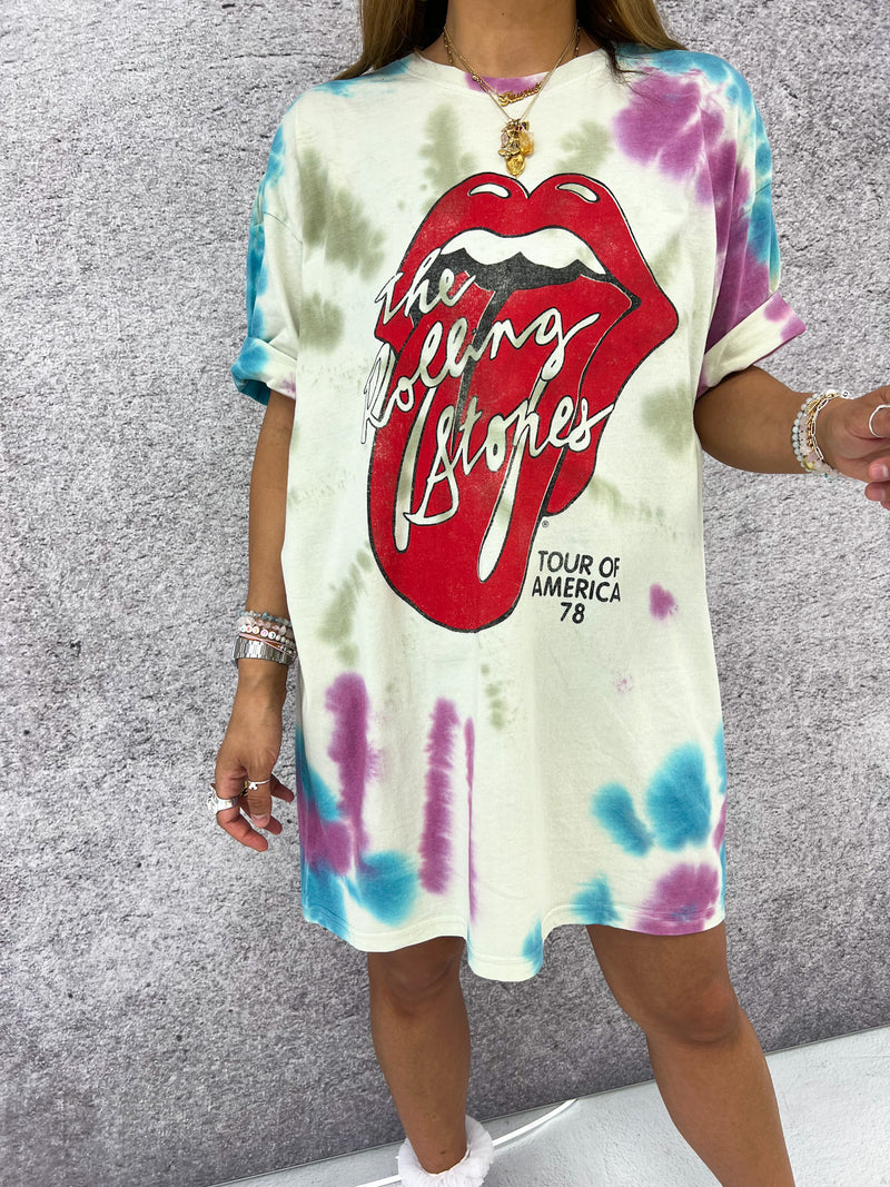 Tie Dye Rolling Stones Rose Bowl Cocaine Hand Painted T-shirt