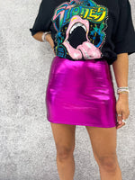 Faux Leather Metallic Mini Skirt In Hot Pink