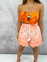 Broderie Anglaise High Waisted Shorts In White/Orange
