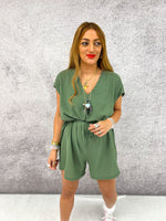 Relaxed Fit Basic Playsuit In Khaki