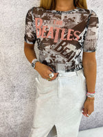 Beatles Mesh Fitted T-Shirt In Grey/Black