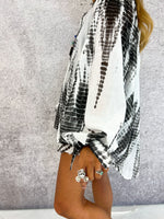 Tie Dye Effect Oversized Shirt In White/Black Cheesecloth