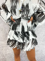Ruffle Hem Mini Skirt In Black/White Cheesecloth