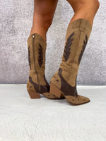 Western Style Cowboy Boots In Brown Suede Effect