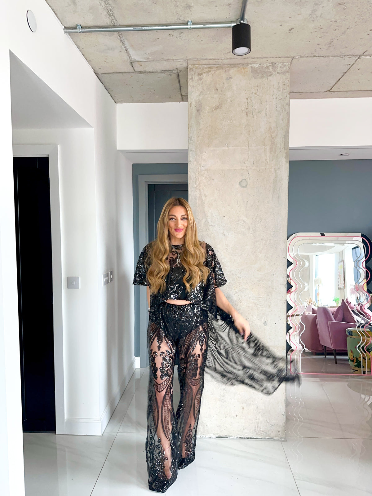 Solaris Sequin Cape In Black