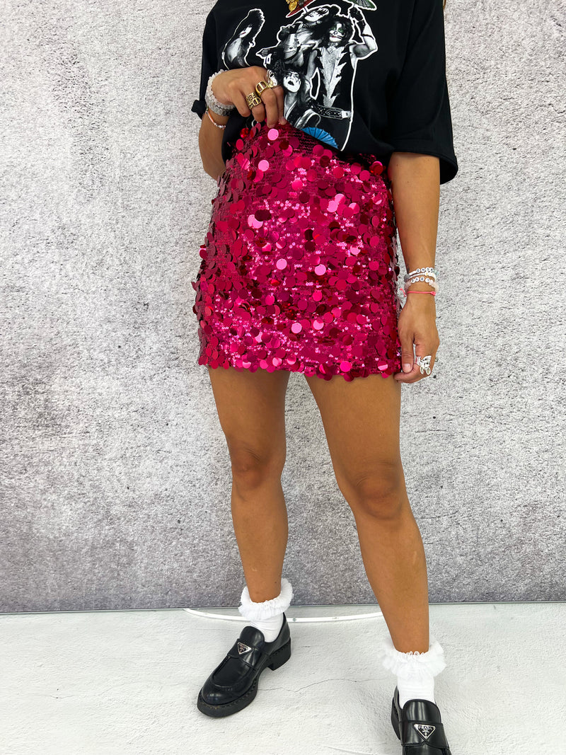 Disco Sequin Mini Skirt In Hot Pink