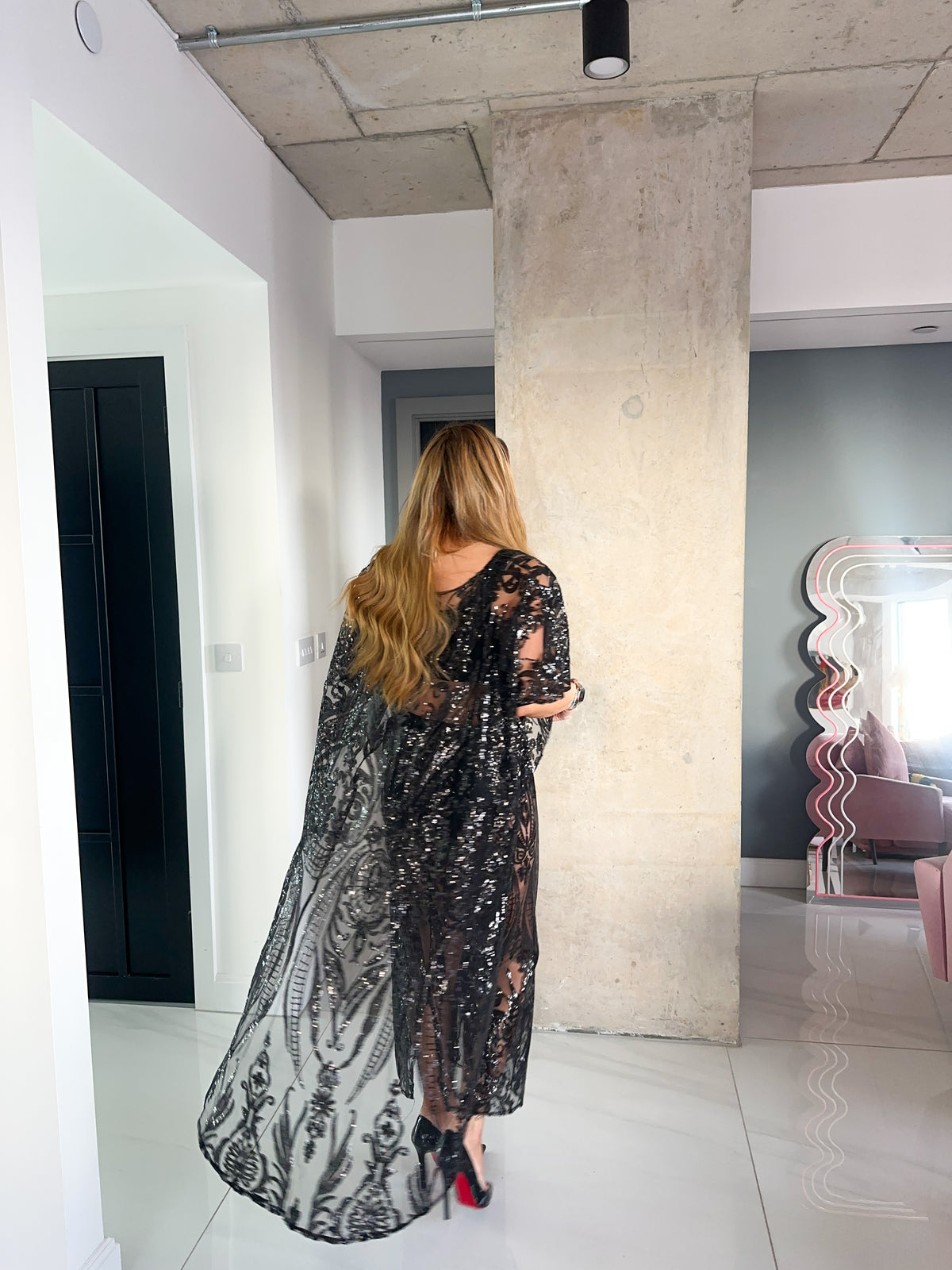 Solaris Sequin Cape In Black