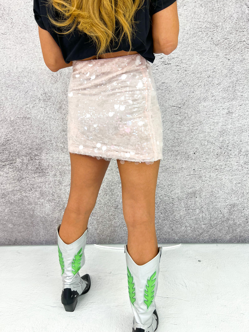 Disco Sequin Mini Skirt In Champagne
