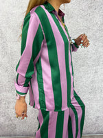 Satin Style Relaxed Fit Shirt In Green/Purple Stripe
