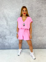 Relaxed Fit Basic Playsuit In Candy Pink