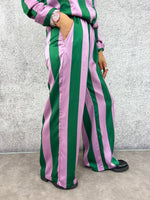 Satin Style Trousers In Green/Purple Stripe