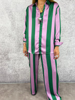 Satin Style Relaxed Fit Shirt In Green/Purple Stripe