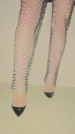 Flower Diamante Rhinestone Leggings In Mesh