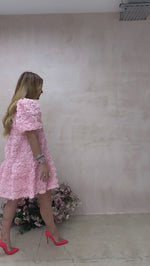 Rose Applique Puff Sleeve Dress In Pink