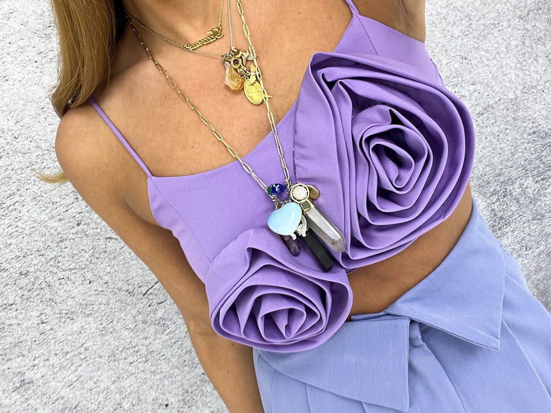 Rose Detail Crop Top In Violet