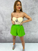 High Waisted Floaty Shorts In Bright Green