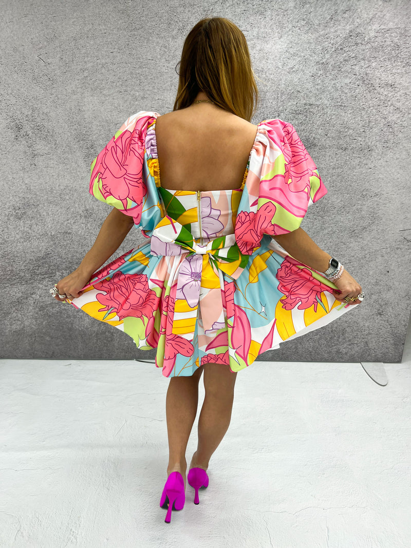 'Alice' Reversible Corset Mini Dress In Floral Print