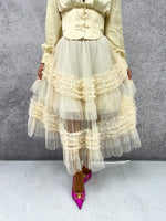 Tulle Tiered Ruffle Midi Skirt In Cream