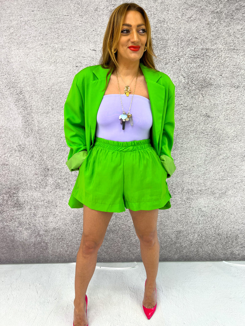 High Waisted Floaty Shorts In Bright Green