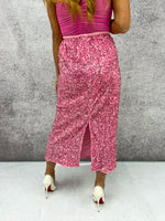 High Waisted Sequin Midi Skirt In Candy Pink