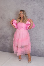 'Fortuna' Puff Sleeve Corset Top In Pink Candy