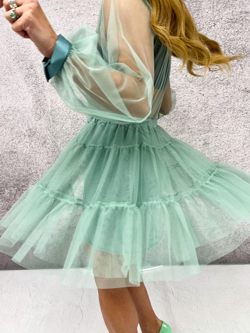 Tiered Tulle Mini Skirt In Green