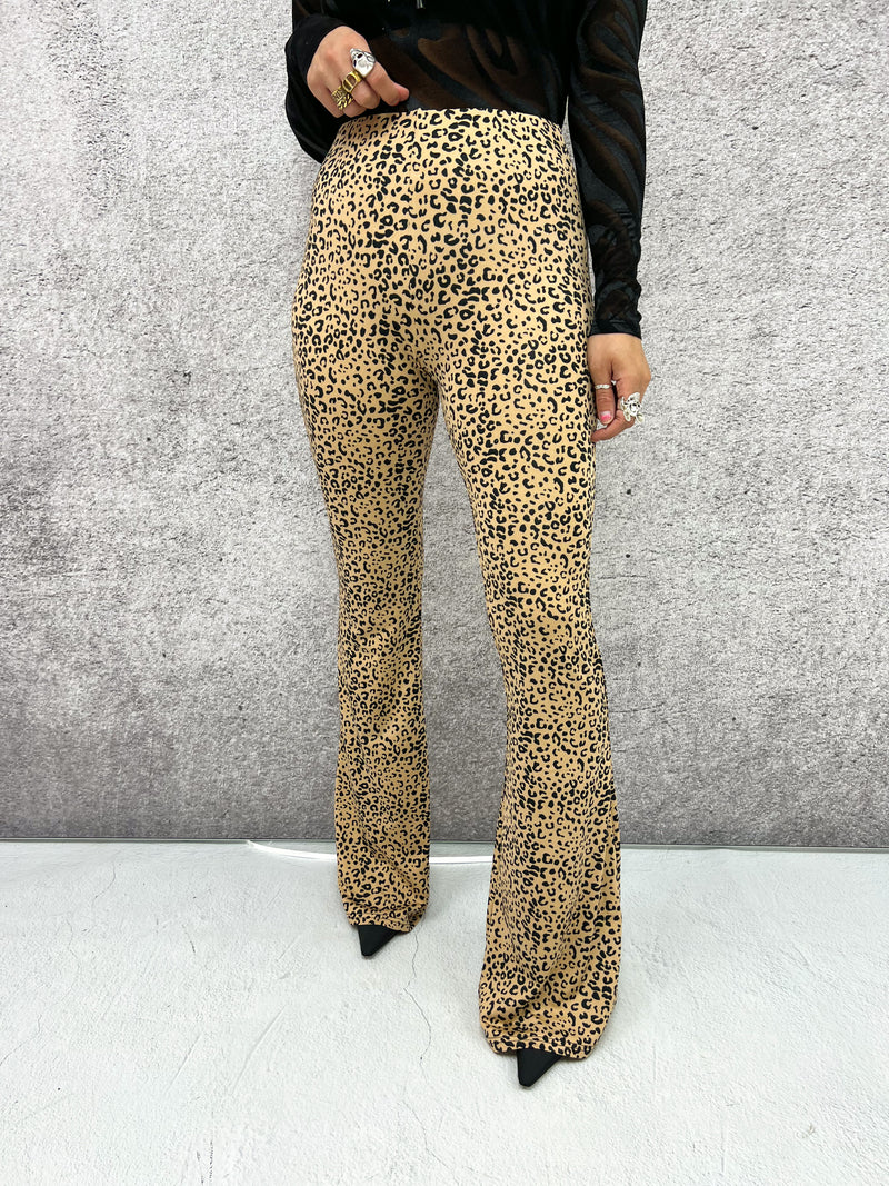 High Waisted Flared Trousers In Cheetah Print