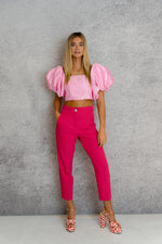 'Fortuna' Puff Sleeve Corset Top In Pink Candy